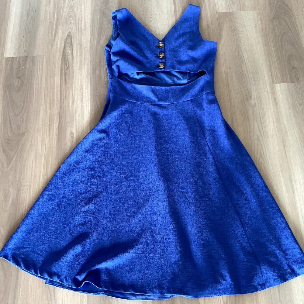 Vince Camuto Royal Blue Button-Back Cutout Fit & Flare Midi Dress Size 16 - Picture 8 of 9